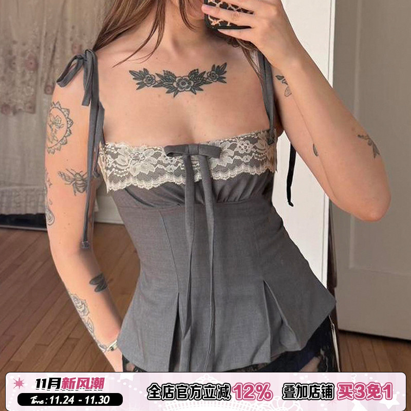 少女感蝴蝶结蕾丝拼接内搭小吊带