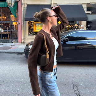 毛织开衫 ins风单排扣圆领长袖 纯色百搭上衣 简约休闲 ROCKMORE