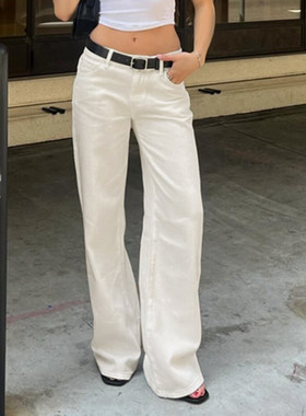 ROCKMORE【高街美式】cleanfit白色休闲直筒牛仔裤低腰百搭阔腿裤