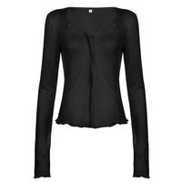 ROCKMORE [Holiday Escape] Sexy See-through Layered black ear-fringed Long-sleeved smock, a versatile top for summer girls thumbnail 2