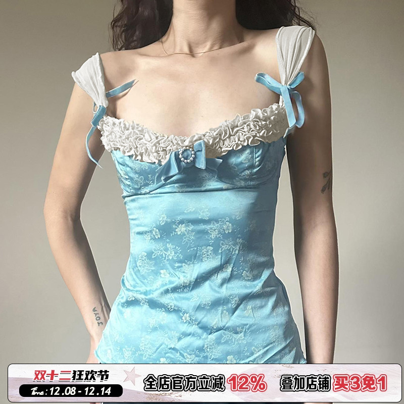 少女蝴蝶结装饰植系印花背心