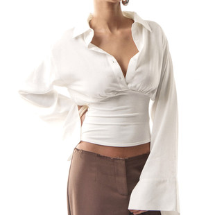 衬衫 通勤风白色收腰排扣长袖 性感气质上衣女 高智辣妹 ROCKMORE