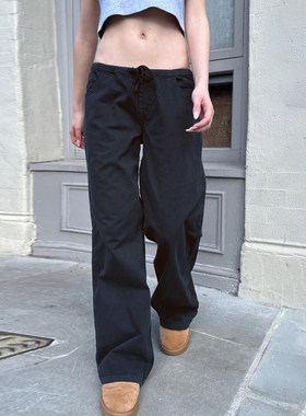ROCKMORE【美式简约】bm风抽绳系带直筒蓝色休闲裤低腰宽松工装裤