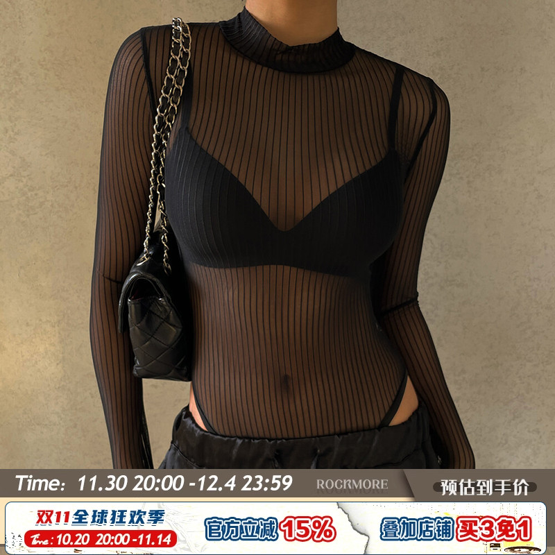 禁欲性感网纱透视镂空露背连体衣