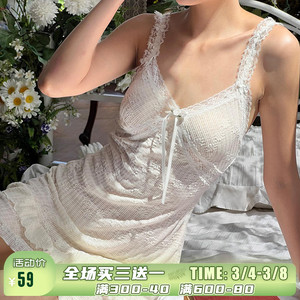 ROCKMORE【纯欲仙女】甜美蕾丝拼接蝴蝶结少女吊带裙木耳边连衣裙