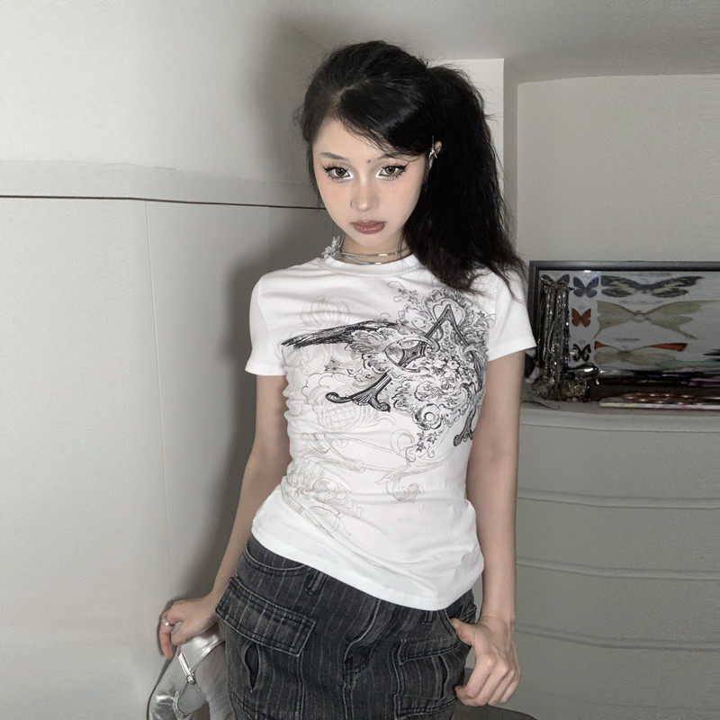 ROCKMORE【古早图腾】千禧辣妹腾图印花百搭显瘦短袖T恤圆领上衣