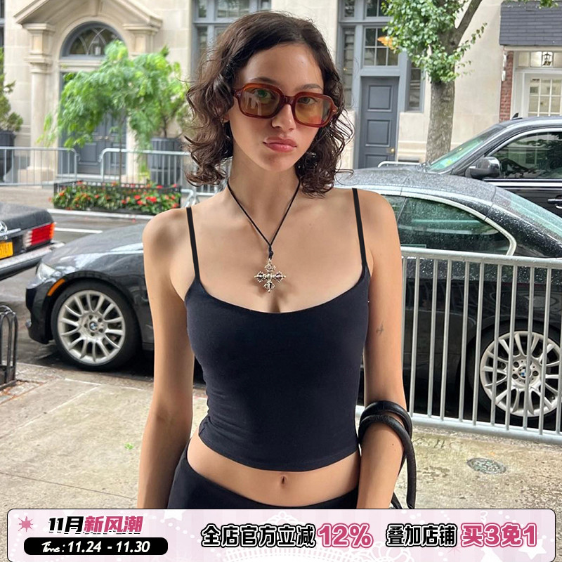 黑色显瘦弹力性感短款背心潮