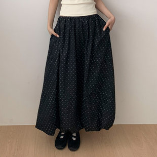 小波点黑色显瘦半身裙小众垂感花苞长裙 法式 ROCKMORE 韩系时髦