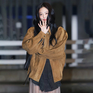 ROCKMORE 棕色复古鹿皮绒宽松显瘦外套老钱风上衣潮 Jennie同款