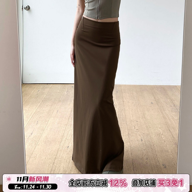 极简气质一片式开衩修身长裙