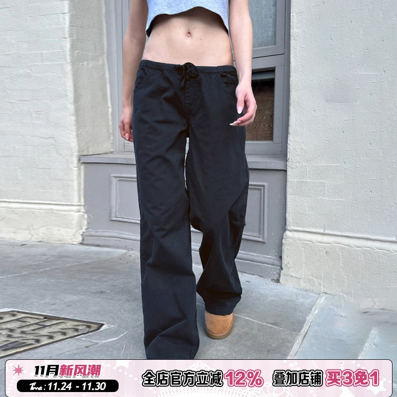 bm风抽绳系带直筒蓝色休闲裤