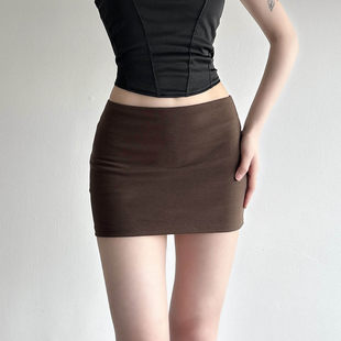 百搭短裙女 简约基础棕色包臀裙复古低腰修身 ROCKMORE 性感辣妹