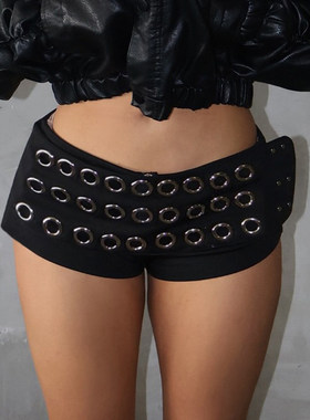 ROCKMORE【摇滚朋克】金属感鸡眼扣低腰短裤性感舞台风黑色热裤女