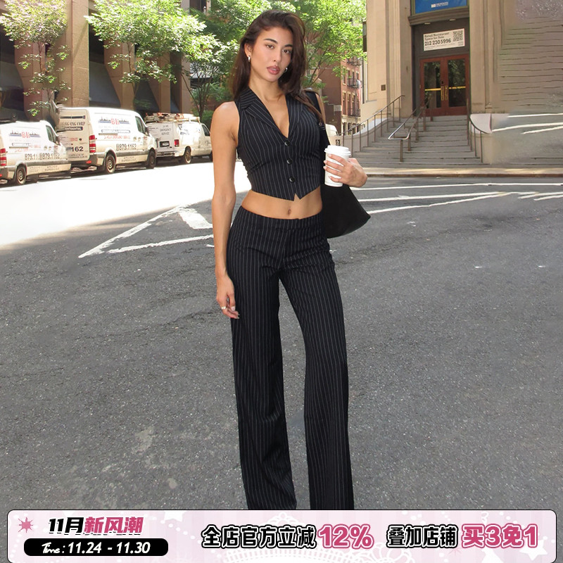 西装马甲背心+修身条纹西裤