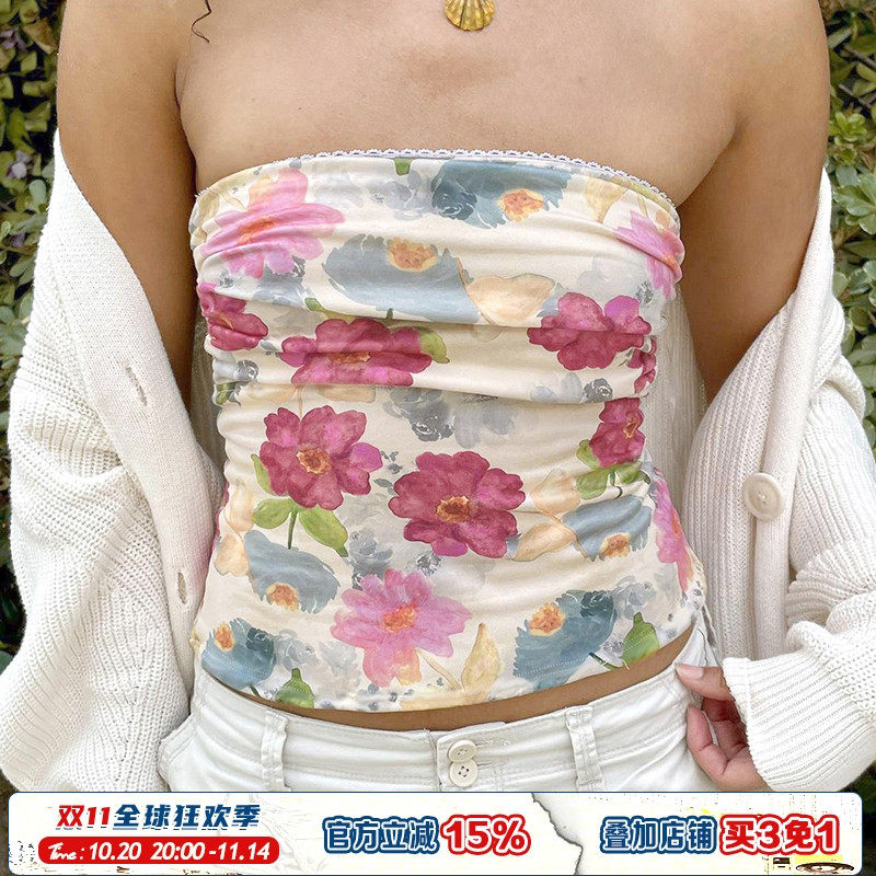 浪漫花卉修身度假风抹胸