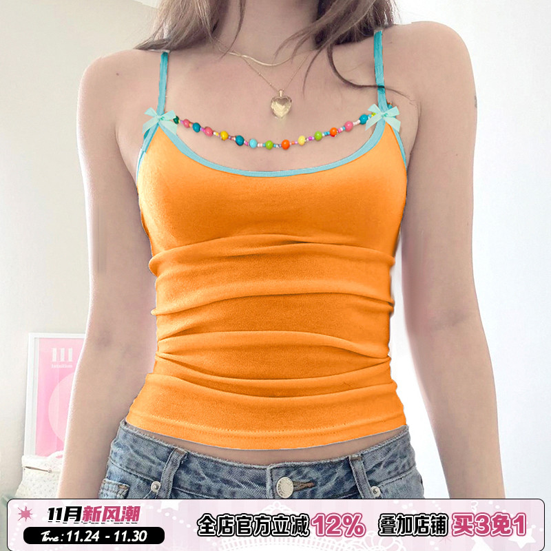 多巴胺串珠蝴蝶结橘色吊带