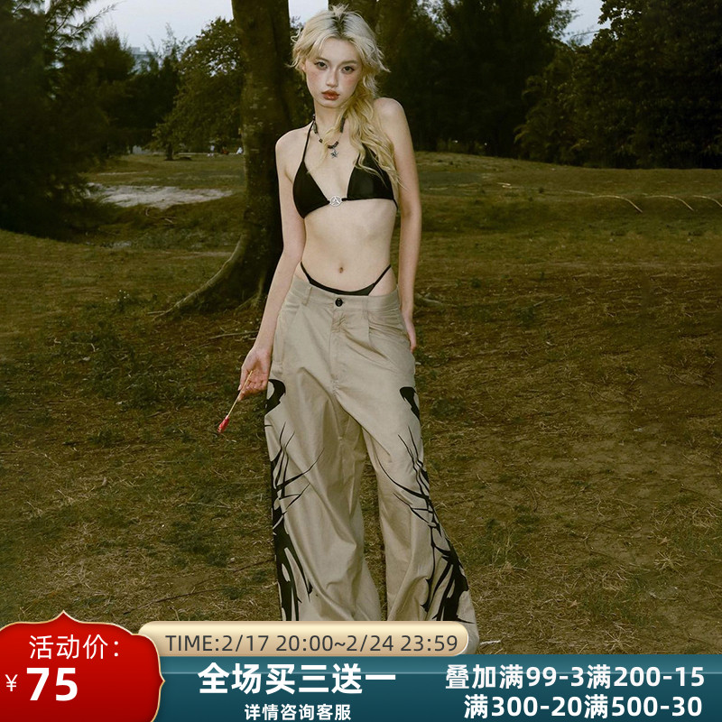 ROCKMORE【荒诞艺术感】虚无神秘泼墨印花直筒休闲裤时髦阔腿长裤