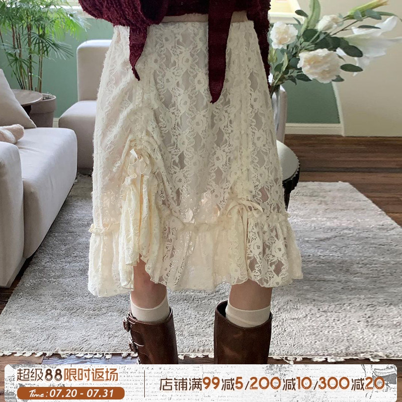 ROCKMORE【梦幻仙气】法式复古蕾丝抽绳半身裙ins少女浪漫中长裙