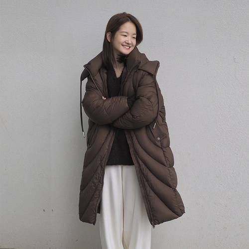 保暖长款连帽羽绒服乐往原创连帽