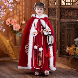 女童冬款汉服加绒加厚汉服拜年服红色古风2024女童长款喜庆拜年服