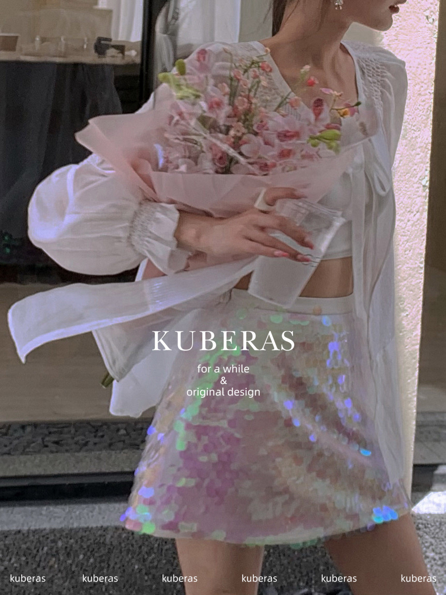KUBERAS/甜妞精致女孩人鱼姬BINGBING大亮片A字小短裙半身裙2色入_虎窝淘