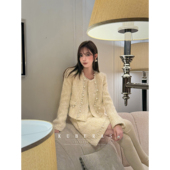 KUBERAS 套装 短款 高级感金丝粗织小香风珍珠上衣羊毛短外套短裙裤