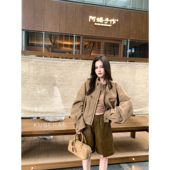 KUBERAS 高级感短款 宽松麂皮绒立领机车夹克休闲复古落肩皮衣外套