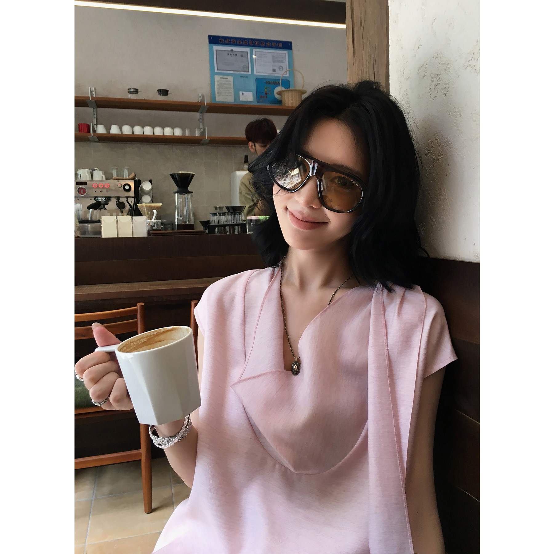 Hoo miyao私服强推 天丝羊毛荡领无袖小衫气质轻薄飘带设计感上衣