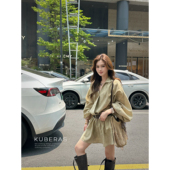 宽松慵懒设计感蝙蝠袖 短款 V领工装 KUBERAS 衬衫 连衣裙小众A字短裙