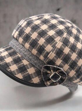 2024年新款可调帽围韩版潮八角帽画家帽加厚帽子短沿圆顶休闲帽女