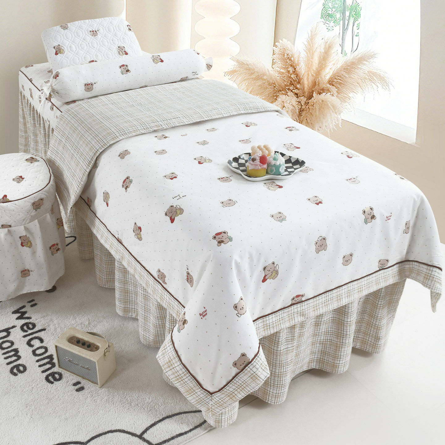 卡通美容床罩四件套儿童推拿可爱四季通用床罩加厚非纯棉床裙定做