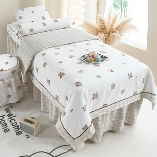 卡通美容床罩四件套儿童推拿可爱四季通用床罩加厚非纯棉床裙定做