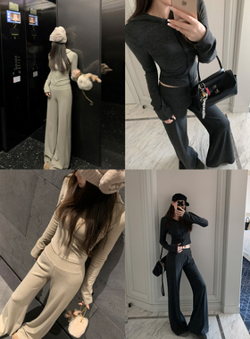 Middletone | 机场套装 连帽收腰短外套+休闲阔腿裤两件套女套装