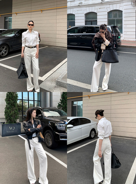 Middletone | Row系牛仔 细斜纹直筒白色牛仔裤春秋显瘦美式长裤