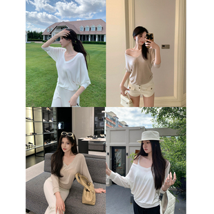 清仓5折! 氧气调 冰感莱赛尔七分袖t恤宽松蝙蝠袖上衣罩衫薄