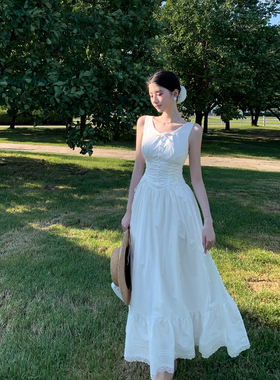 Middletone | 春日南法 复古法式度假连衣裙收腰绑带长裙小白裙夏