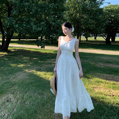 复古法式度假连衣裙小白裙