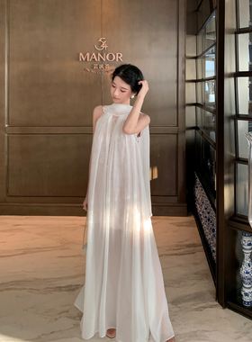 Middletone | 恋恋之夏 肌理感绉纱蕾丝连衣裙气质飘带度假裙长裙