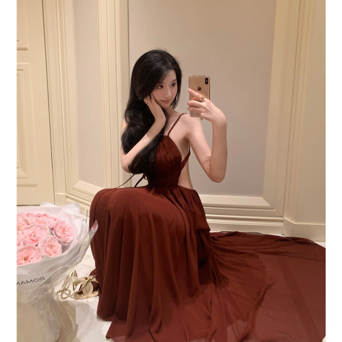 赵露思同款性感露背连衣裙