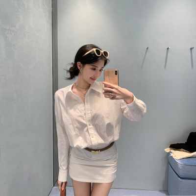 天丝棉休闲松弛感白色衬衫裙女