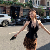 Middletone 时髦野心家 仿真丝斜裁工艺豹纹短裙性感包臀半身裙