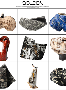 现代新中式抽象手工艺陶瓷花瓶装饰品摆件设计师成列家居酒店软装