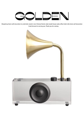 水晶复古收音机摆件现代几何留声机样板房售楼部客厅电视柜装饰品