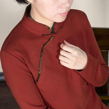 初心时集东山吟针织长绒棉立领盘扣玉石扣加绒中式旗袍上衣针织衫