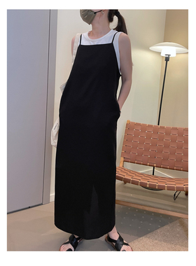 MKDesign 春夏新品 黑色日系醋酸显瘦吊带背后设计感系带连衣裙