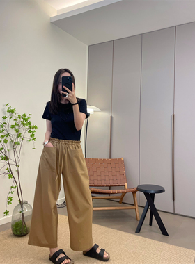 MKDesign 夏季新品好版型纸感抗皱松紧腰大口袋休闲9分花瓣西装裤