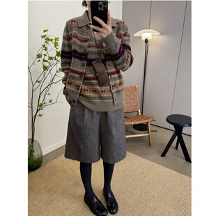 两件套套装 老钱风羊毛复古费尔岛马甲针织开衫 新品 MKDesign秋冬季