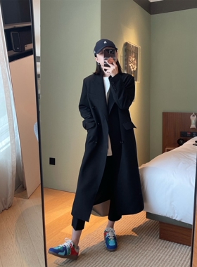 MK Design2022秋冬韩版气质西装领长款西装风衣外套