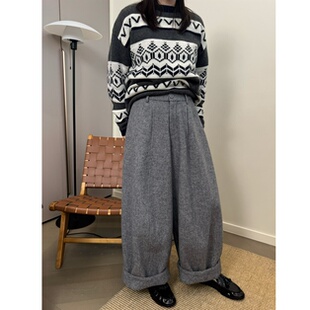 冬季 裤 新品 9分西装 加厚一条过冬阔型休闲羊毛可翻边裤 MKDesign