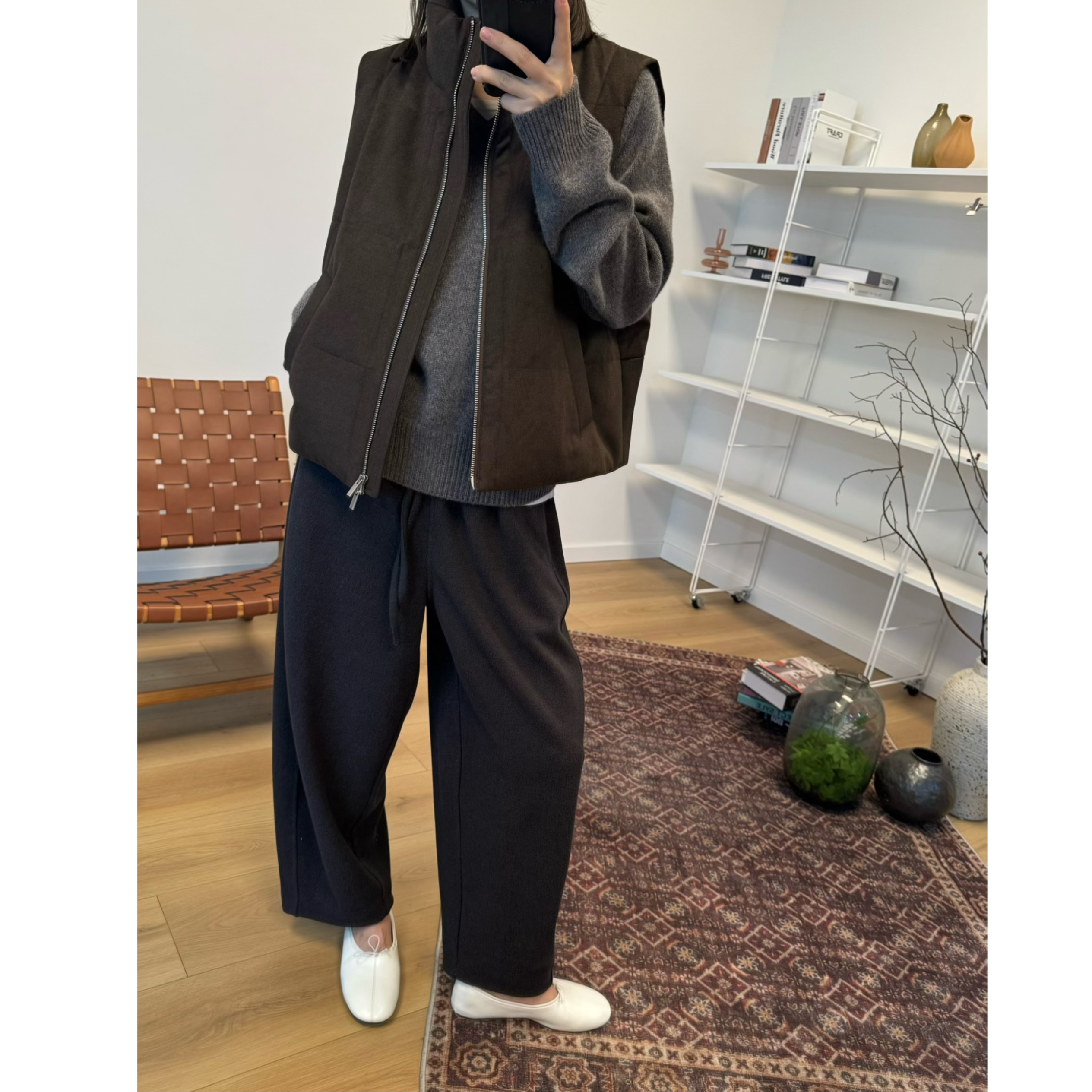 MKDesign 秋冬新品百搭休闲厚款深灰色锥形显瘦哈伦小脚9分休闲裤
